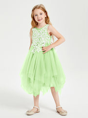 Tulle Tea Length Junior Bridesmaid Dresses Sage