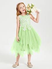 Tulle Tea Length Junior Bridesmaid Dresses Sage