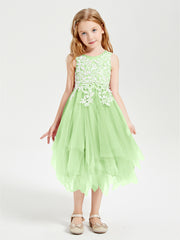 Tulle Tea Length Junior Bridesmaid Dresses Sage