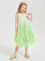 Tulle Tea Length Junior Bridesmaid Dresses Sage
