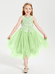 Tulle Tea Length Junior Bridesmaid Dresses Sage