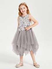 Tulle Tea Length Junior Bridesmaid Dresses Silver