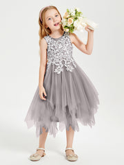 Tulle Tea Length Junior Bridesmaid Dresses Silver