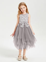 Tulle Tea Length Junior Bridesmaid Dresses Silver