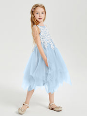 Tulle Tea Length Junior Bridesmaid Dresses Sky Blue
