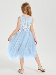 Tulle Tea Length Junior Bridesmaid Dresses Sky Blue