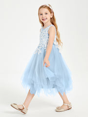 Tulle Tea Length Junior Bridesmaid Dresses Sky Blue
