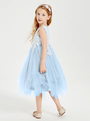Tulle Tea Length Junior Bridesmaid Dresses Sky Blue