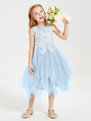 Tulle Tea Length Junior Bridesmaid Dresses Sky Blue