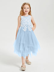 Tulle Tea Length Junior Bridesmaid Dresses Sky Blue