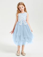 Tulle Tea Length Junior Bridesmaid Dresses Sky Blue