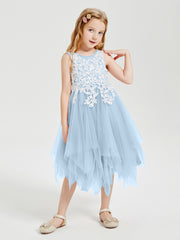 Tulle Tea Length Junior Bridesmaid Dresses Sky Blue