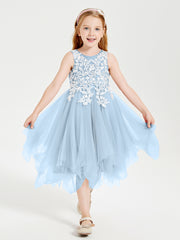 Tulle Tea Length Junior Bridesmaid Dresses Sky Blue