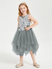 Tulle Tea Length Junior Bridesmaid Dresses Steel Grey