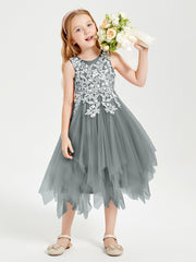 Tulle Tea Length Junior Bridesmaid Dresses Steel Grey