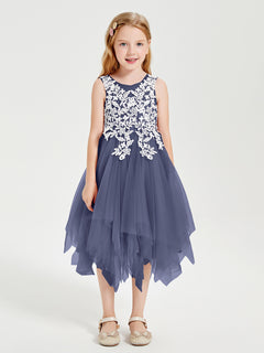 Tulle Tea Length Junior Bridesmaid Dresses Stormy