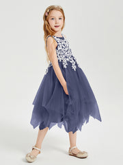 Tulle Tea Length Junior Bridesmaid Dresses Stormy