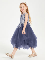 Tulle Tea Length Junior Bridesmaid Dresses Stormy