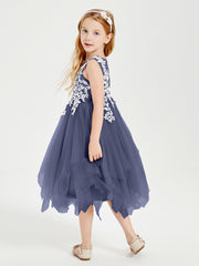 Tulle Tea Length Junior Bridesmaid Dresses Stormy