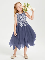 Tulle Tea Length Junior Bridesmaid Dresses Stormy