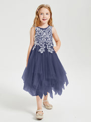 Tulle Tea Length Junior Bridesmaid Dresses Stormy