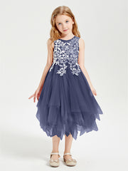 Tulle Tea Length Junior Bridesmaid Dresses Stormy