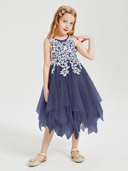 Tulle Tea Length Junior Bridesmaid Dresses Stormy