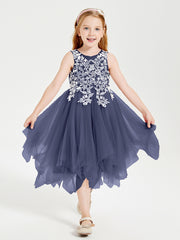 Tulle Tea Length Junior Bridesmaid Dresses Stormy