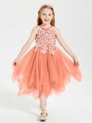 Tulle Tea Length Junior Bridesmaid Dresses Sunset