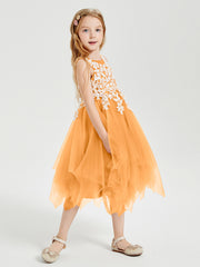 Tulle Tea Length Junior Bridesmaid Dresses Tangerine