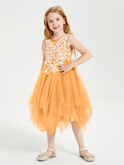 Tulle Tea Length Junior Bridesmaid Dresses Tangerine