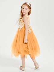 Tulle Tea Length Junior Bridesmaid Dresses Tangerine