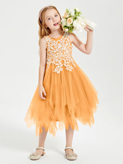 Tulle Tea Length Junior Bridesmaid Dresses Tangerine