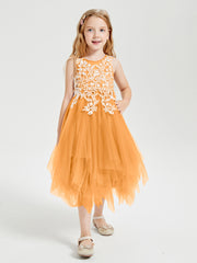 Tulle Tea Length Junior Bridesmaid Dresses Tangerine