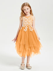 Tulle Tea Length Junior Bridesmaid Dresses Tangerine