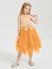 Tulle Tea Length Junior Bridesmaid Dresses Tangerine
