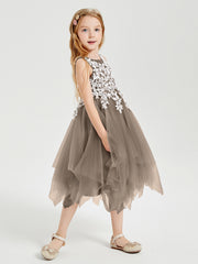 Tulle Tea Length Junior Bridesmaid Dresses Taupe