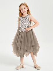 Tulle Tea Length Junior Bridesmaid Dresses Taupe