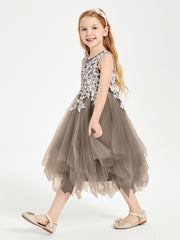 Tulle Tea Length Junior Bridesmaid Dresses Taupe