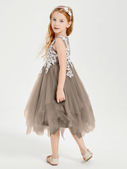 Tulle Tea Length Junior Bridesmaid Dresses Taupe