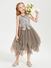 Tulle Tea Length Junior Bridesmaid Dresses Taupe