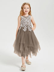 Tulle Tea Length Junior Bridesmaid Dresses Taupe