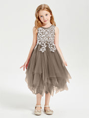 Tulle Tea Length Junior Bridesmaid Dresses Taupe