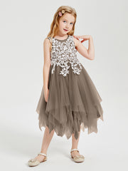 Tulle Tea Length Junior Bridesmaid Dresses Taupe