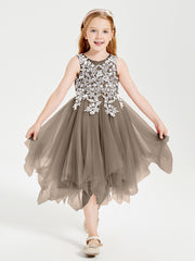 Tulle Tea Length Junior Bridesmaid Dresses Taupe