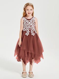 Tulle Tea Length Junior Bridesmaid Dresses Terracotta