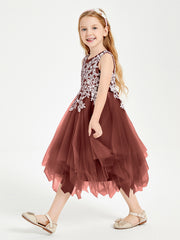 Tulle Tea Length Junior Bridesmaid Dresses Terracotta