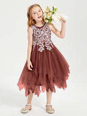 Tulle Tea Length Junior Bridesmaid Dresses Terracotta