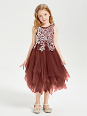 Tulle Tea Length Junior Bridesmaid Dresses Terracotta