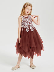 Tulle Tea Length Junior Bridesmaid Dresses Terracotta
